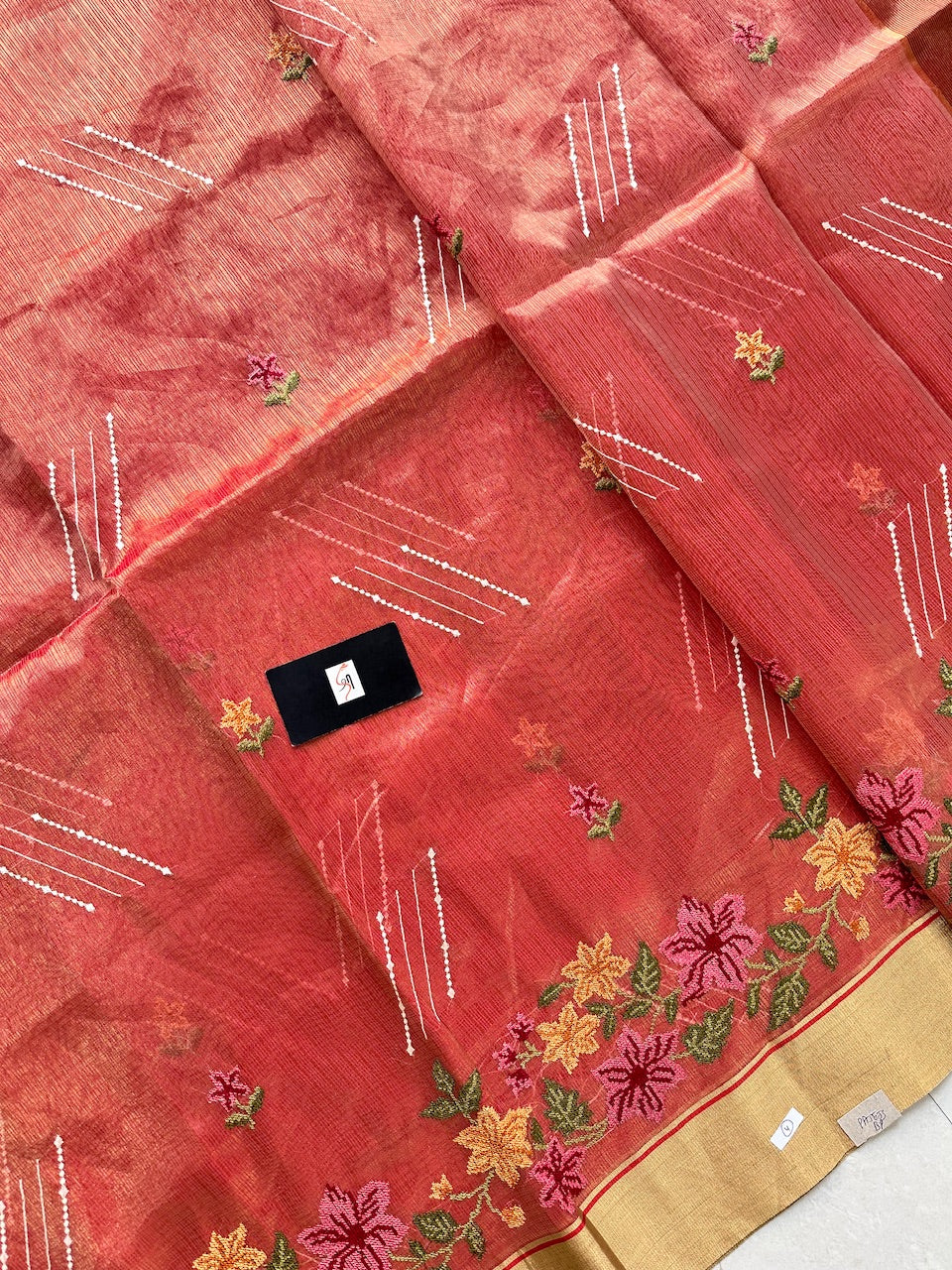 Embroidered Kota Cotton Doria Tissue Saree