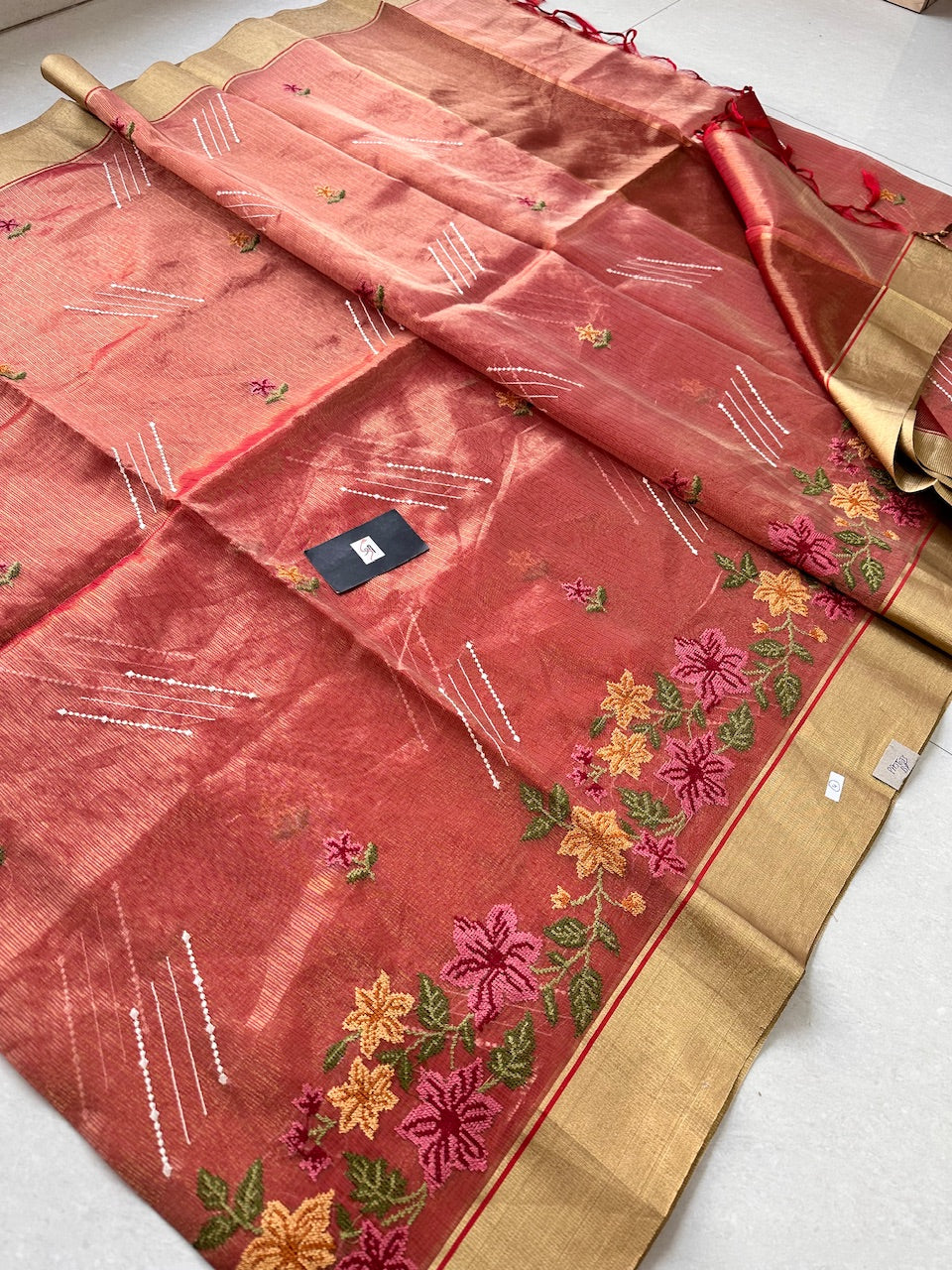 Embroidered Kota Cotton Doria Tissue Saree