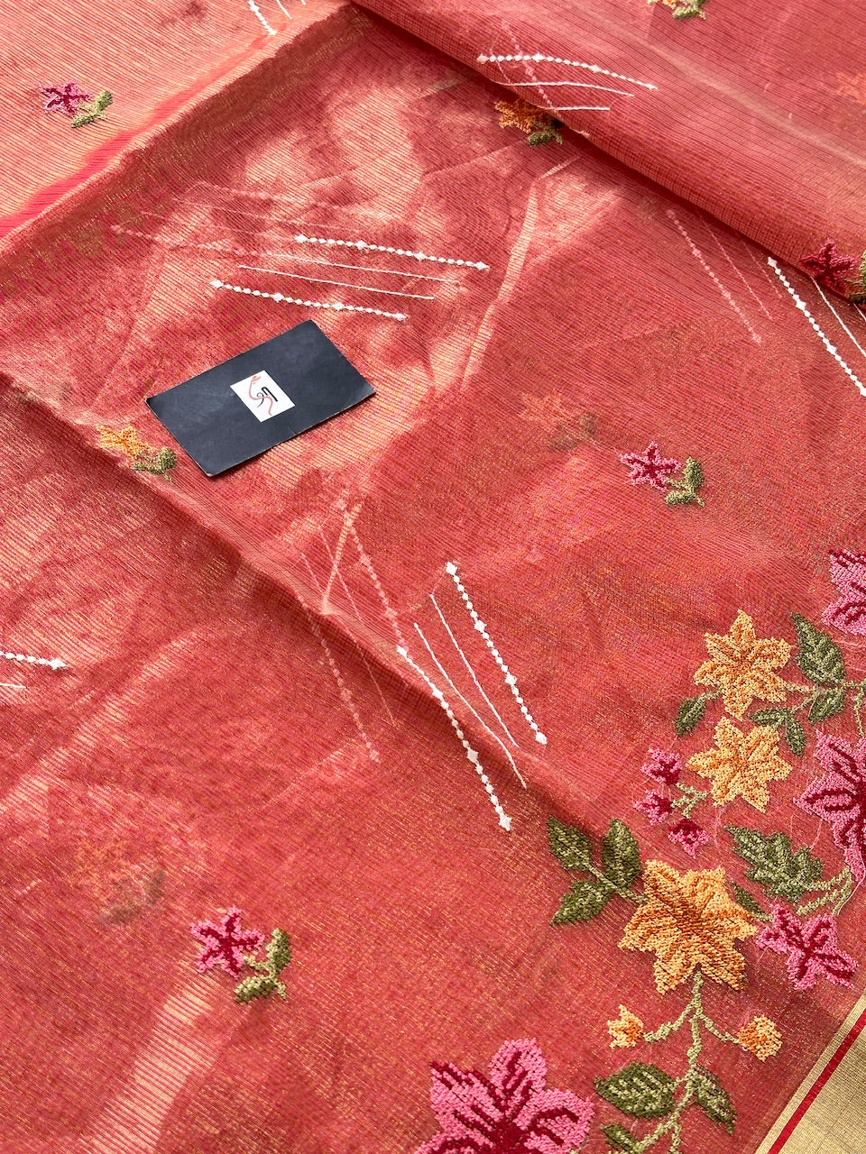 Embroidered Kota Cotton Doria Tissue Saree