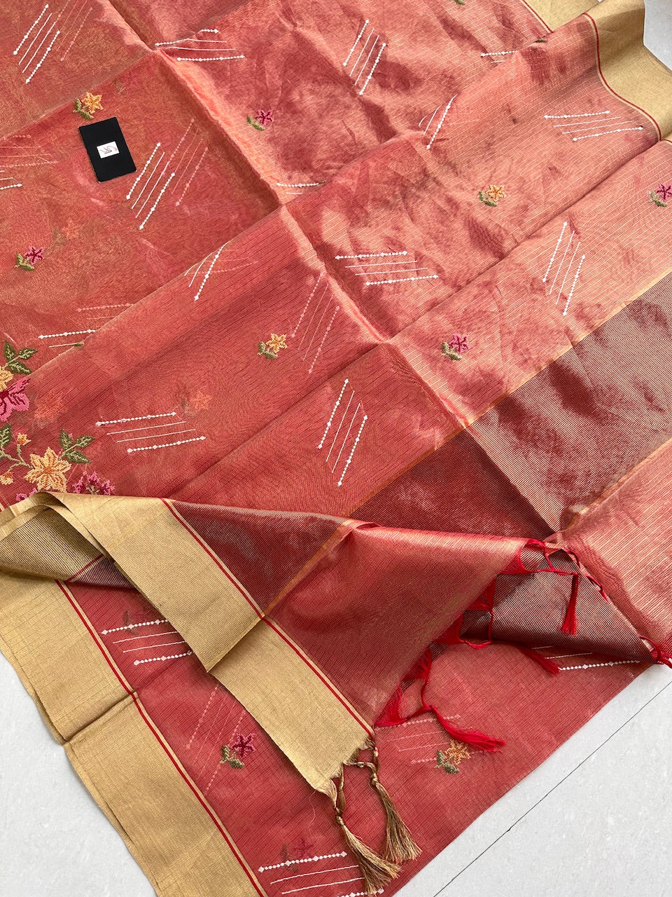 Embroidered Kota Cotton Doria Tissue Saree