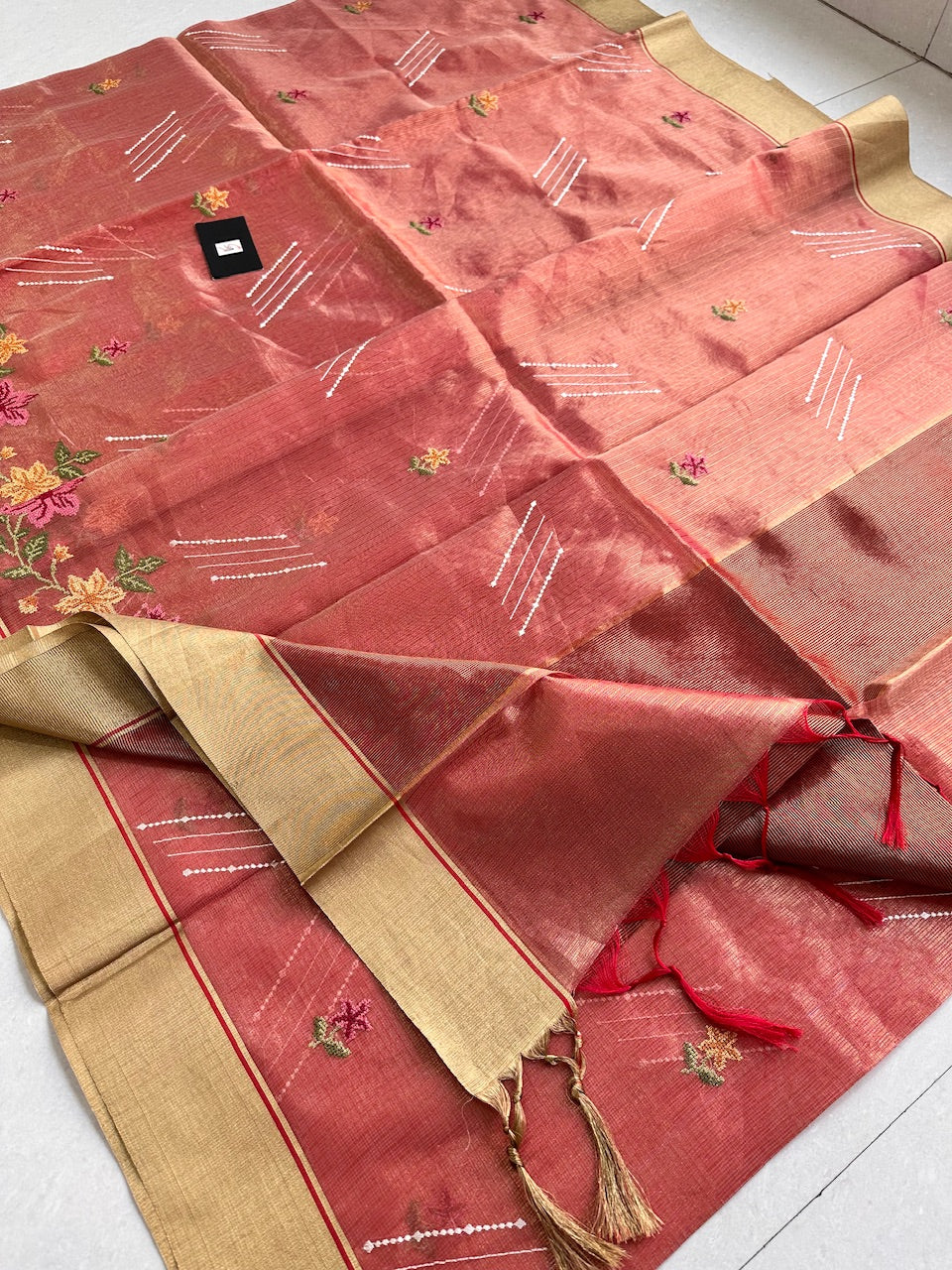 Embroidered Kota Cotton Doria Tissue Saree