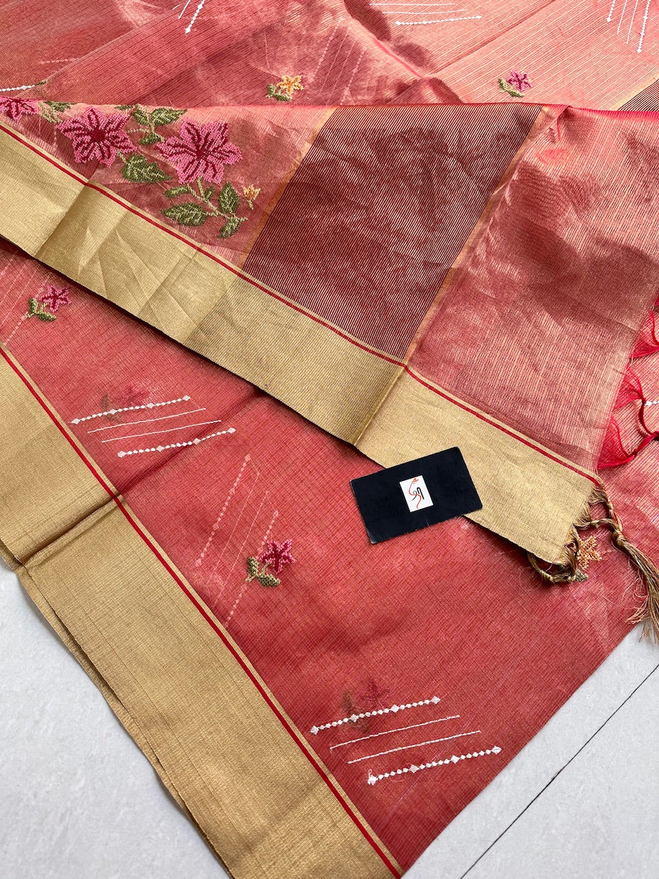 Embroidered Kota Cotton Doria Tissue Saree