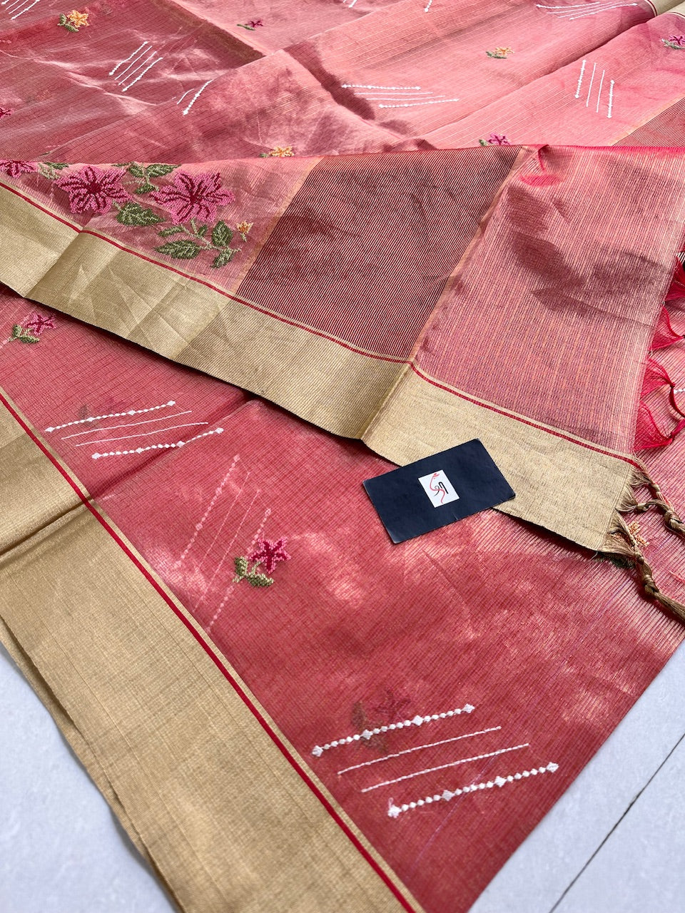 Embroidered Kota Cotton Doria Tissue Saree