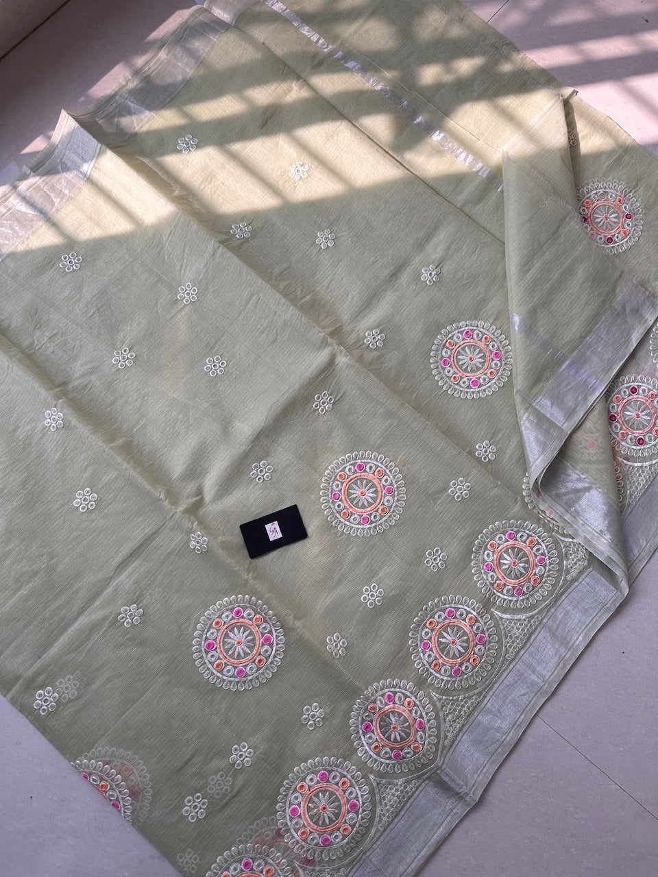 Embroidered Kota Cotton Doria Saree