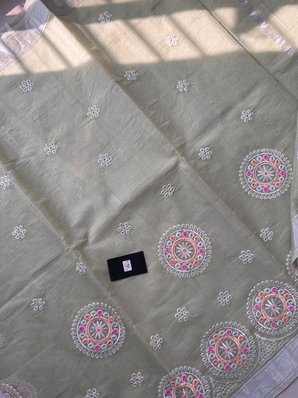 Embroidered Kota Cotton Doria Saree