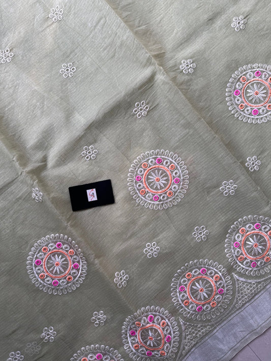 Embroidered Kota Cotton Doria Saree