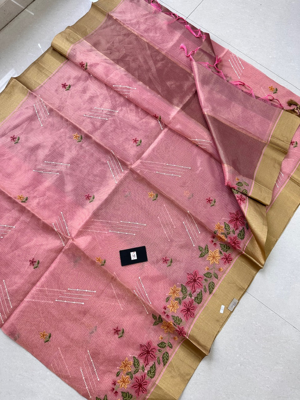 Embroidered Kota Cotton Doria Tissue Saree