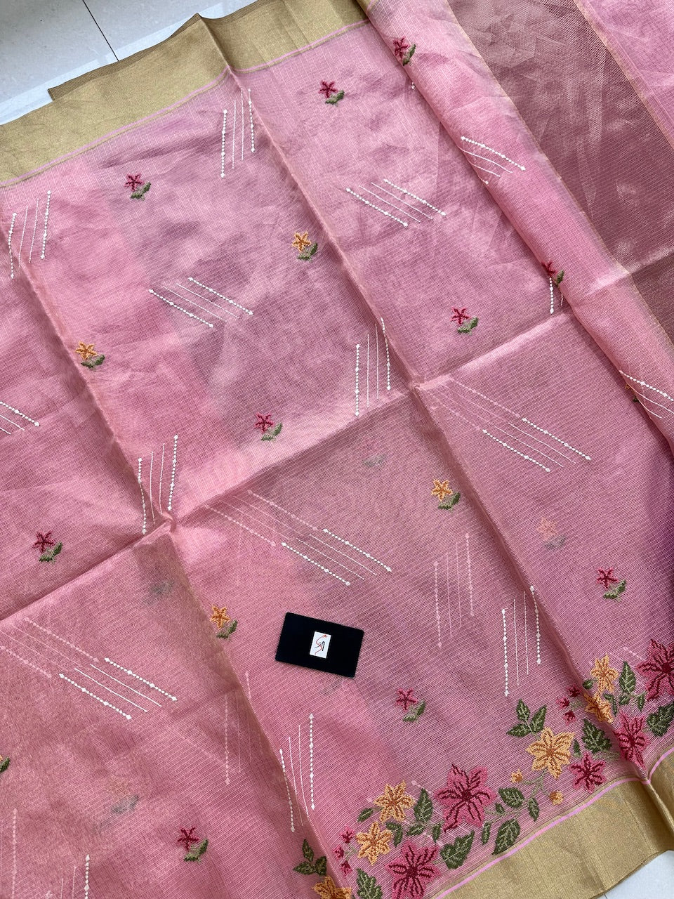 Embroidered Kota Cotton Doria Tissue Saree