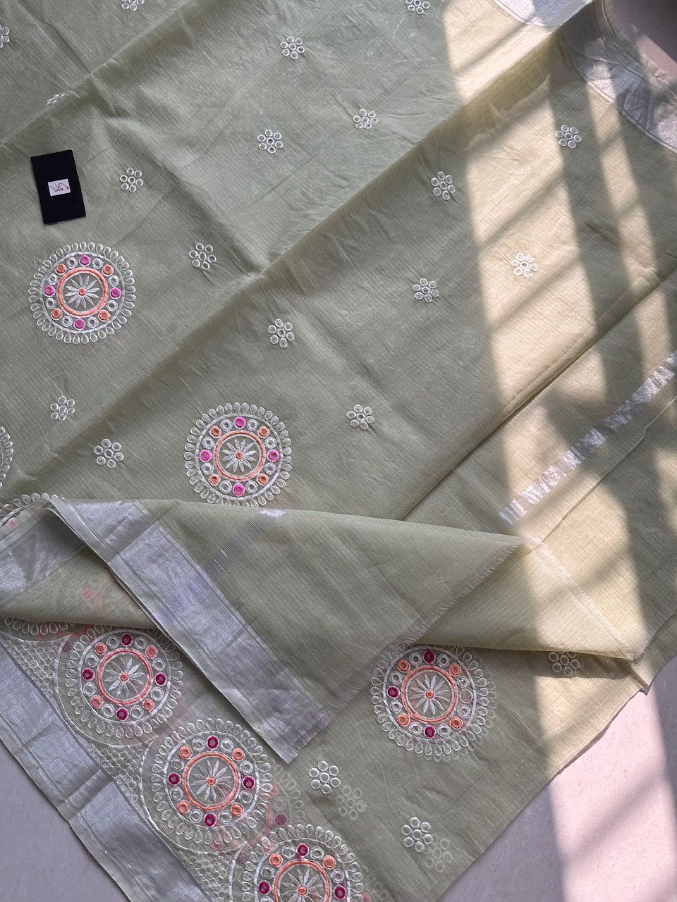 Embroidered Kota Cotton Doria Saree