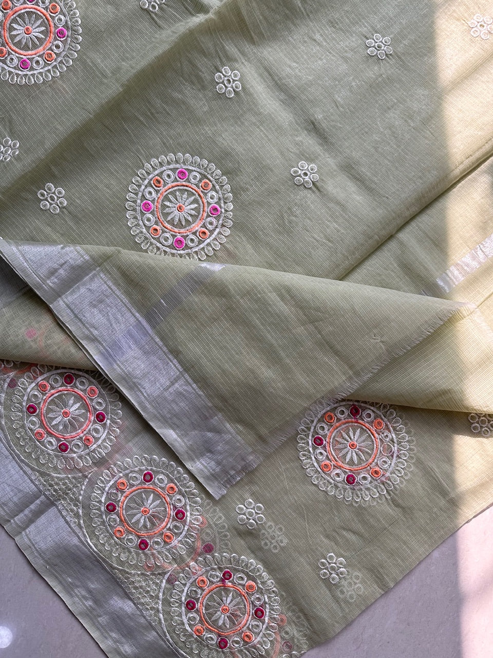 Embroidered Kota Cotton Doria Saree