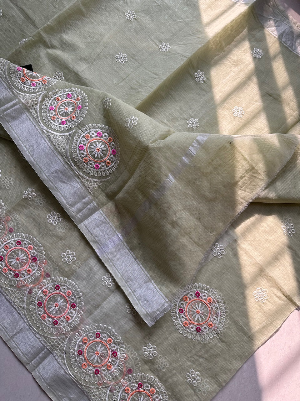 Embroidered Kota Cotton Doria Saree