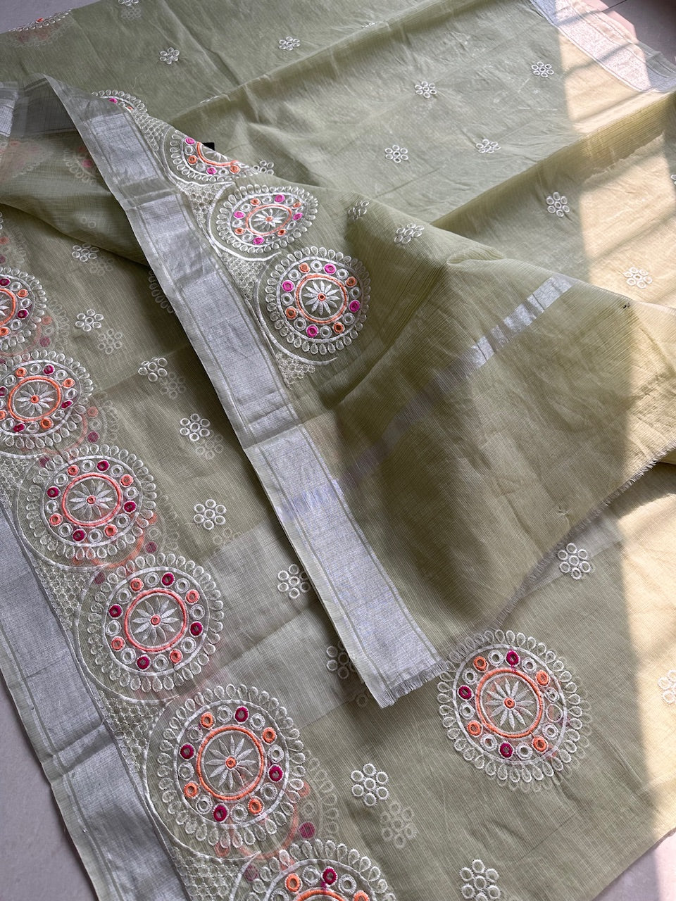 Embroidered Kota Cotton Doria Saree