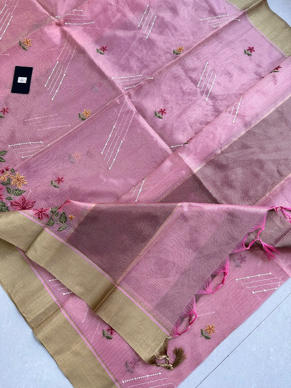 Embroidered Kota Cotton Doria Tissue Saree