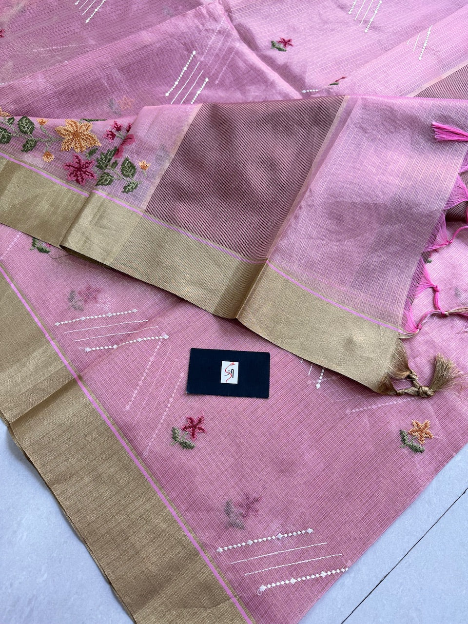 Embroidered Kota Cotton Doria Tissue Saree