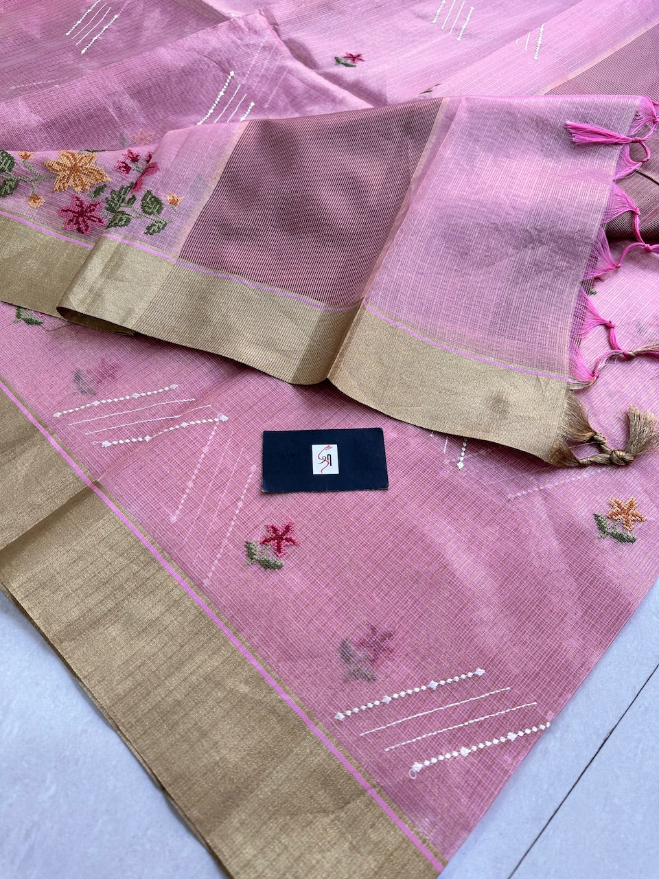 Embroidered Kota Cotton Doria Tissue Saree