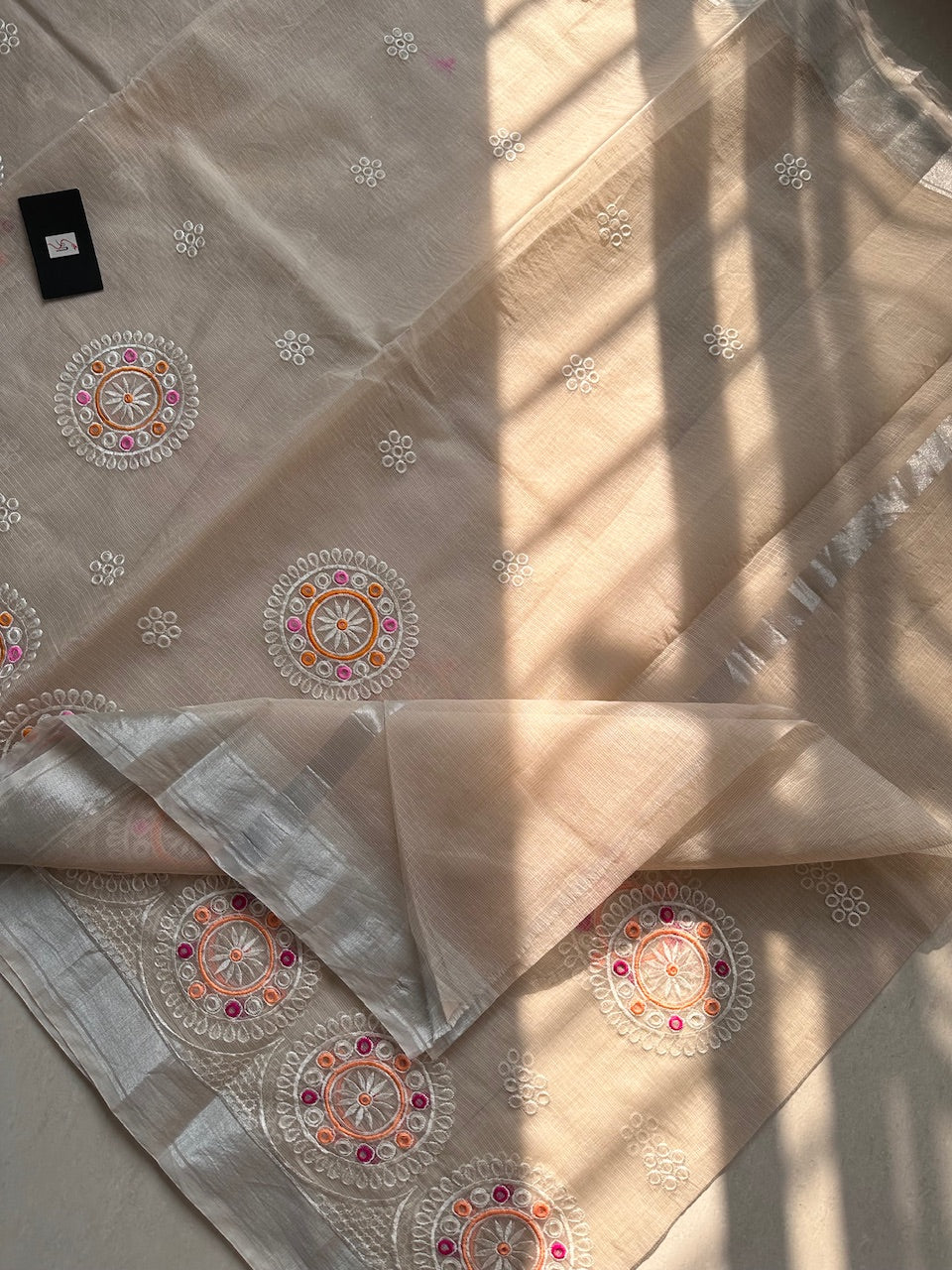 Embroidered Kota Cotton Doria Saree