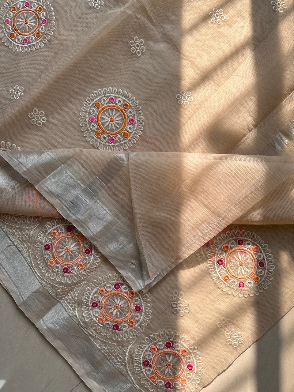 Embroidered Kota Cotton Doria Saree