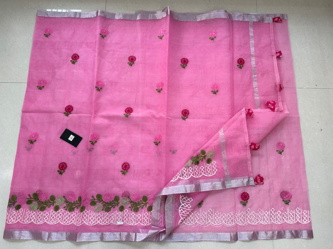 Embroidered Kota Cotton Doria Saree