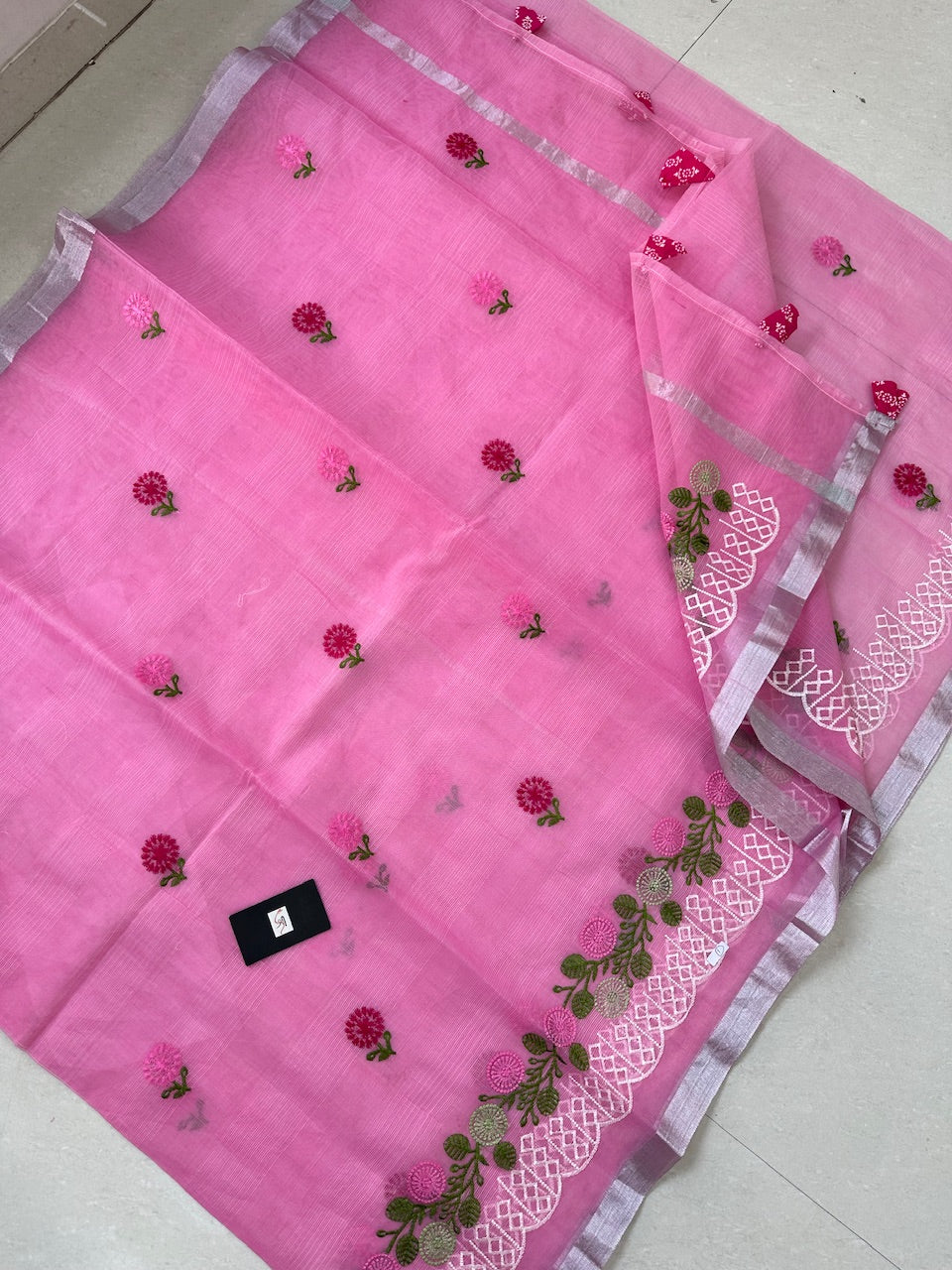 Embroidered Kota Cotton Doria Saree