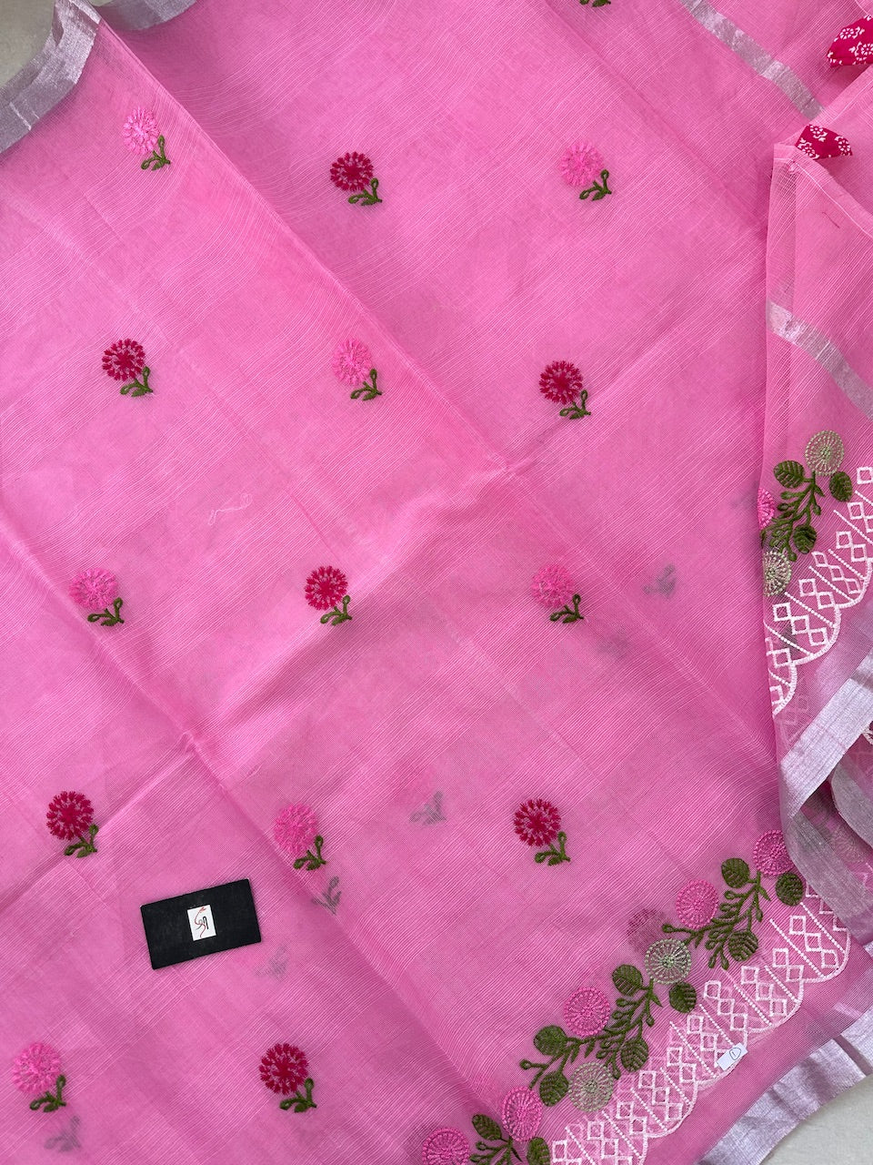 Embroidered Kota Cotton Doria Saree