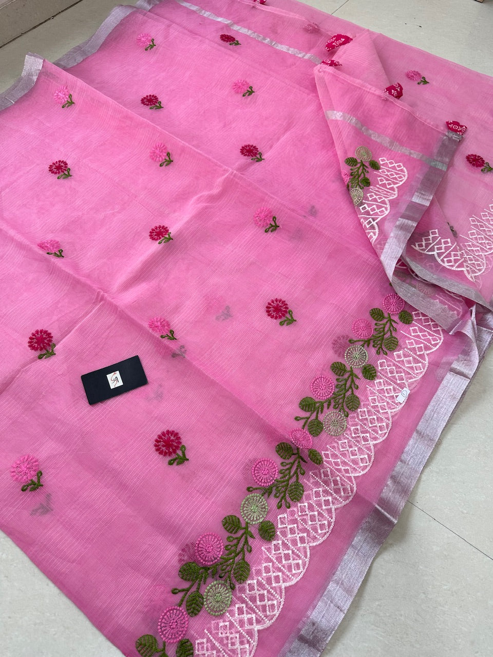 Embroidered Kota Cotton Doria Saree