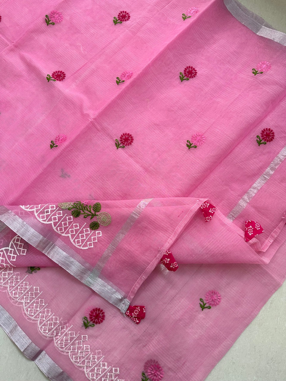 Embroidered Kota Cotton Doria Saree