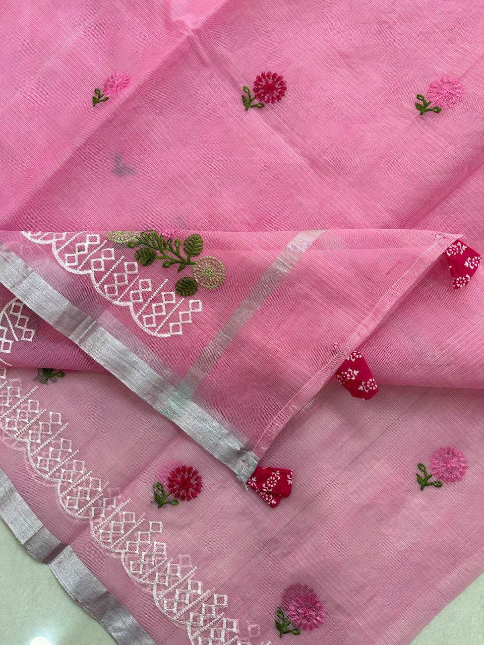 Embroidered Kota Cotton Doria Saree