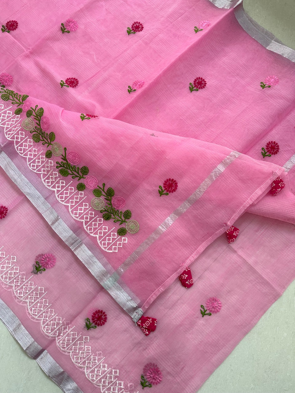 Embroidered Kota Cotton Doria Saree