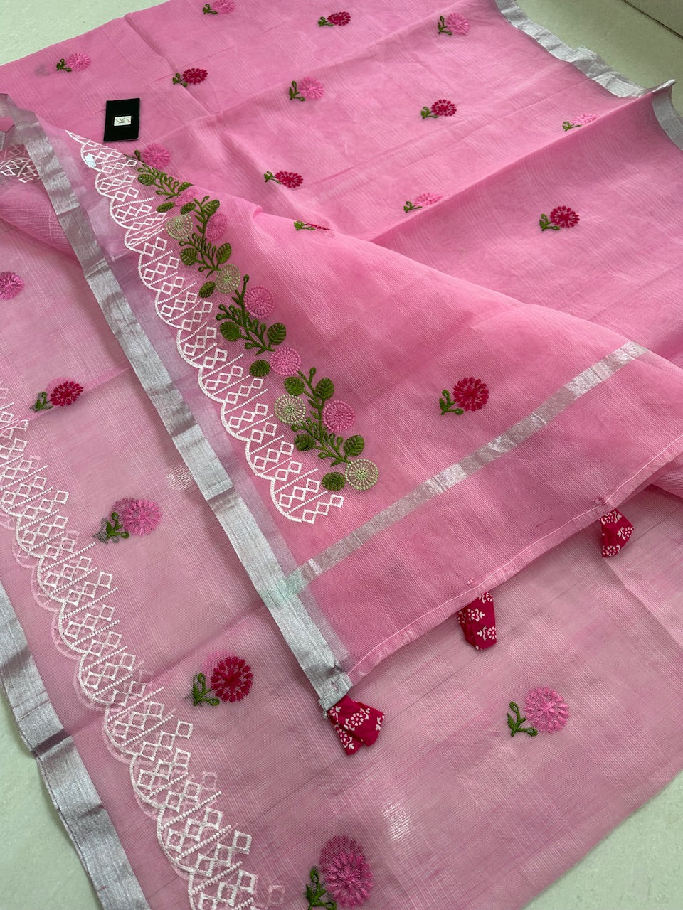 Embroidered Kota Cotton Doria Saree