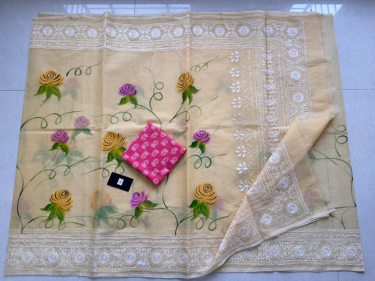 Embroidered Handpainted Kota Cotton Doria Saree