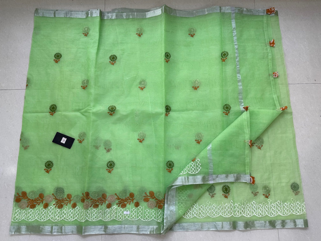 Embroidered Kota Cotton Doria Saree