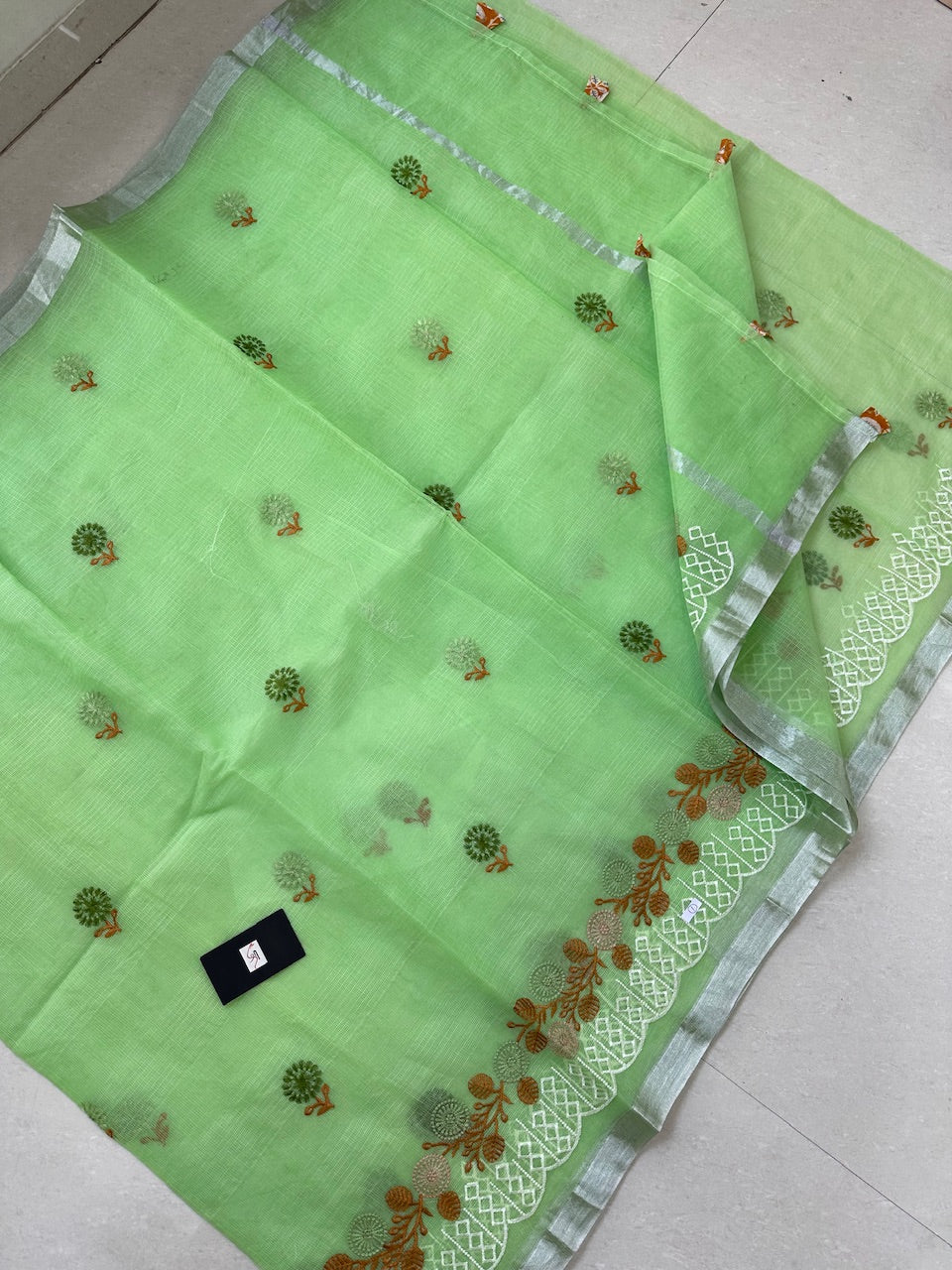 Embroidered Kota Cotton Doria Saree