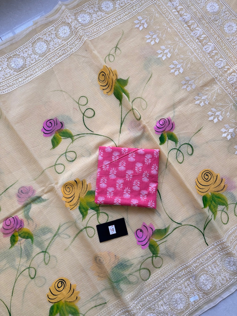 Embroidered Handpainted Kota Cotton Doria Saree