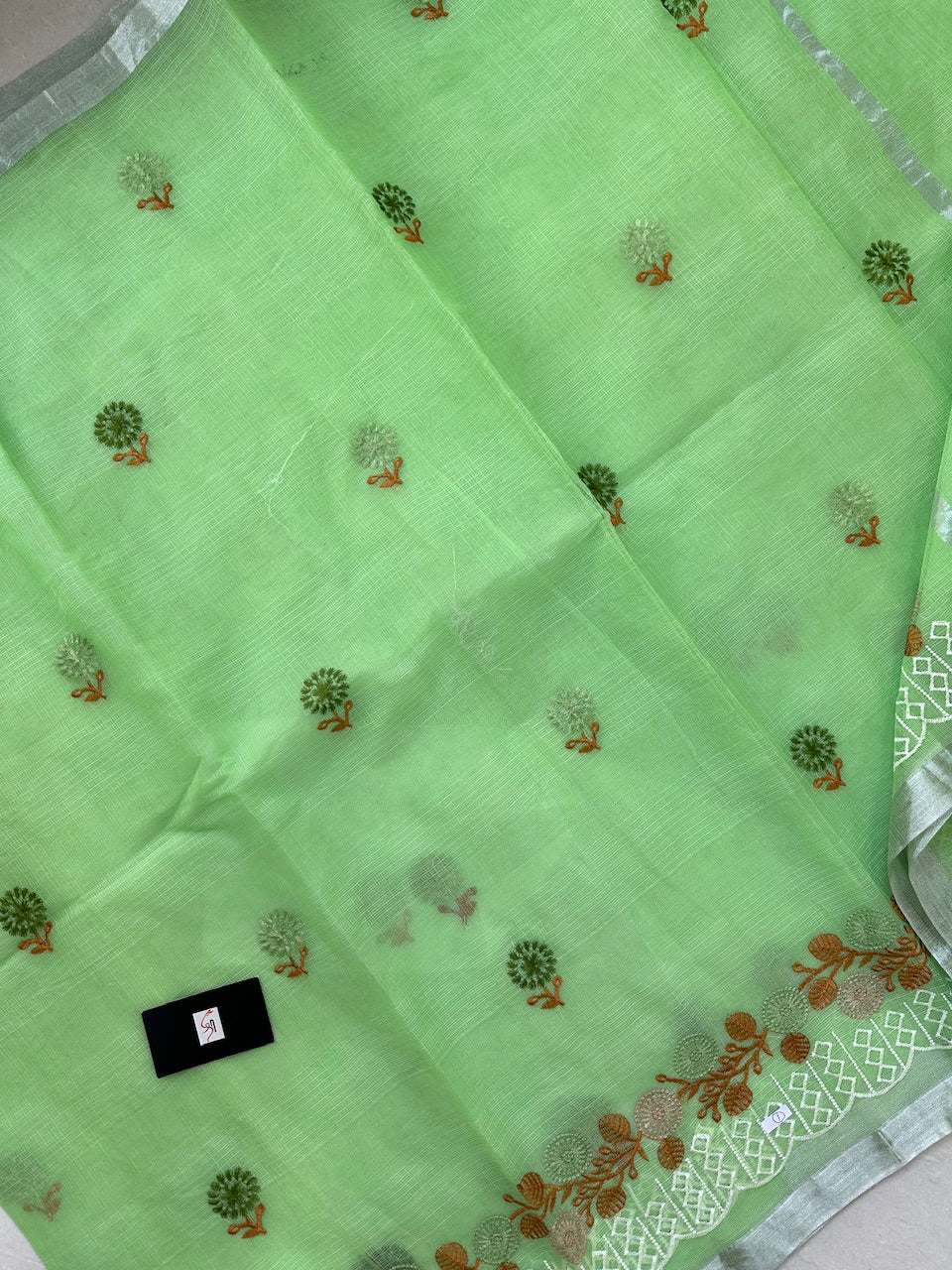 Embroidered Kota Cotton Doria Saree