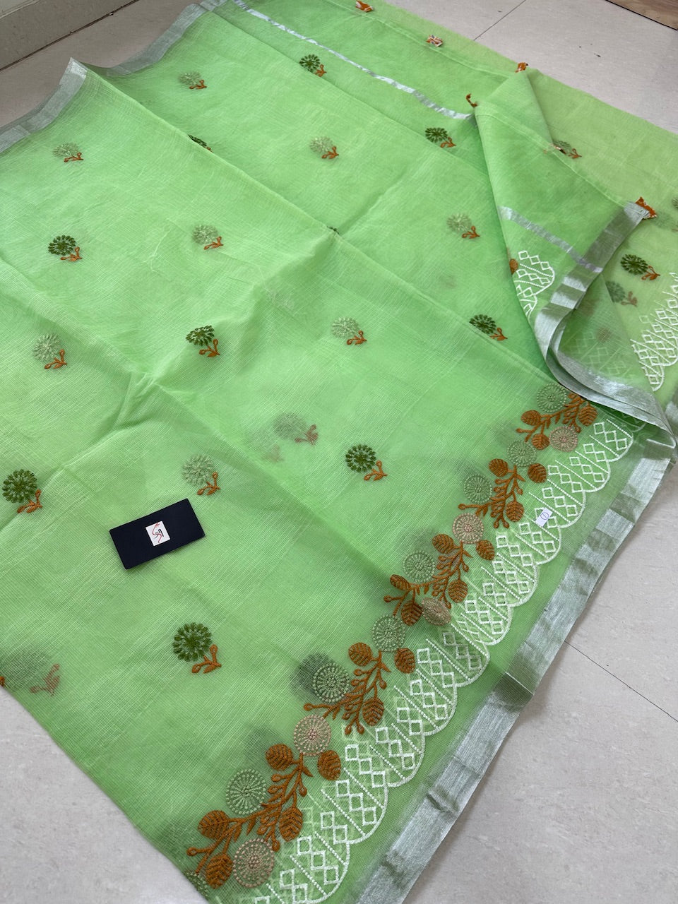 Embroidered Kota Cotton Doria Saree