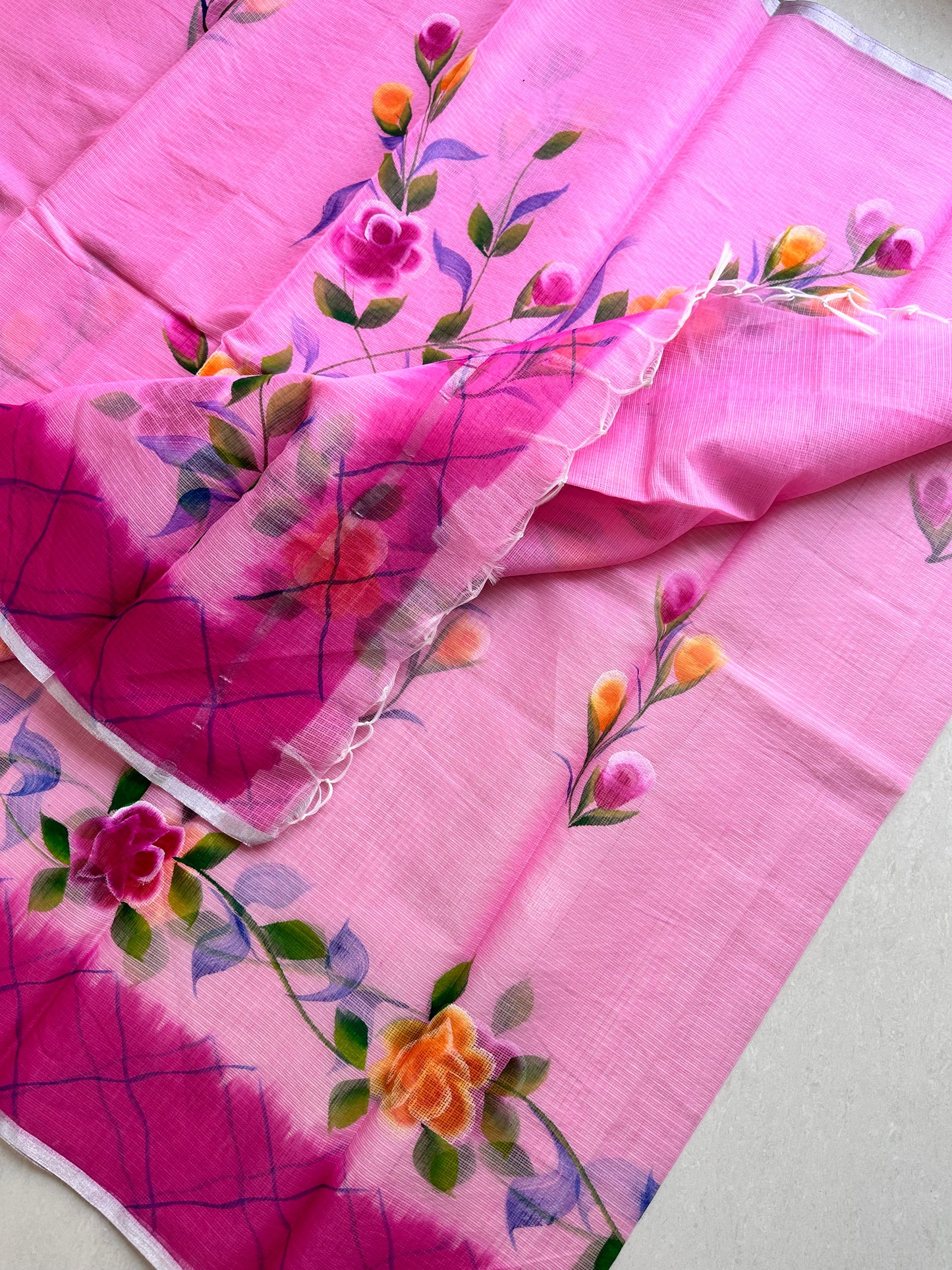 Handpainted Kota Cotton Doria Saree