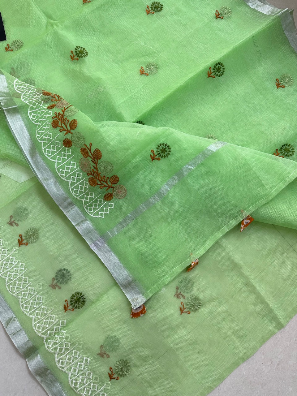 Embroidered Kota Cotton Doria Saree