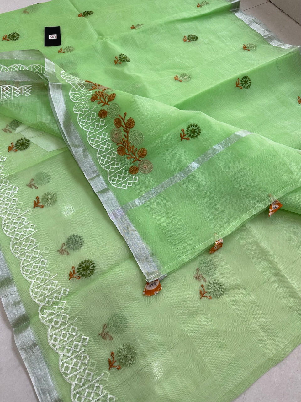 Embroidered Kota Cotton Doria Saree