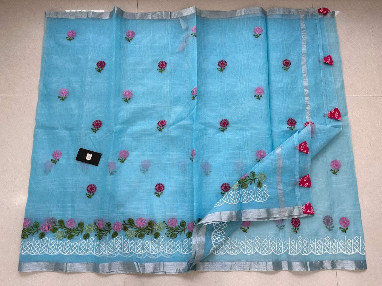 Embroidered Kota Cotton Doria Saree