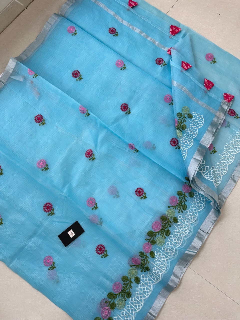 Embroidered Kota Cotton Doria Saree