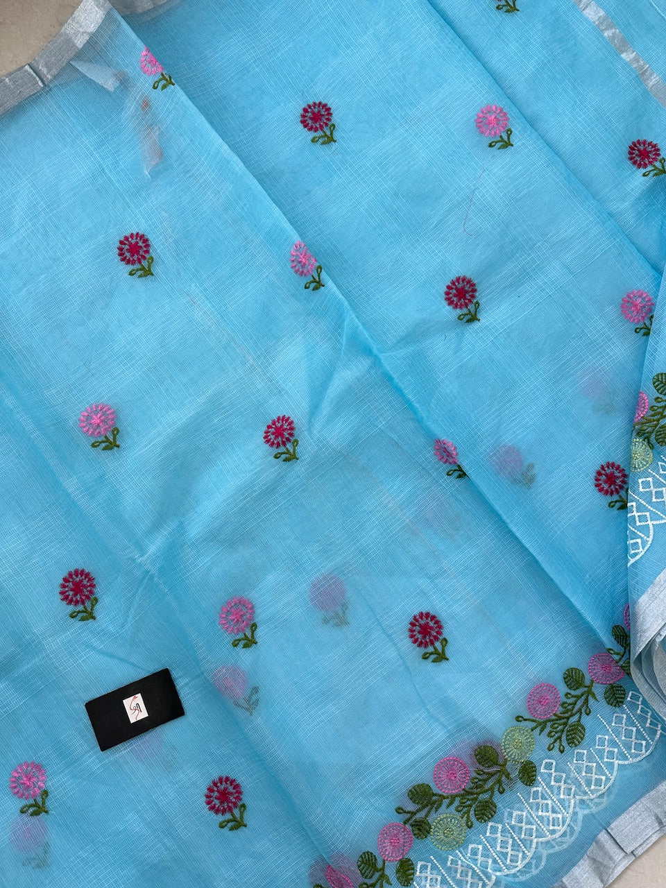 Embroidered Kota Cotton Doria Saree