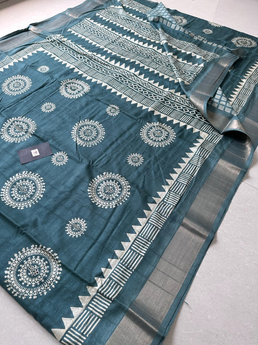 Digital Printed Soft Semi Dola Silk Saree with Handloom Touch