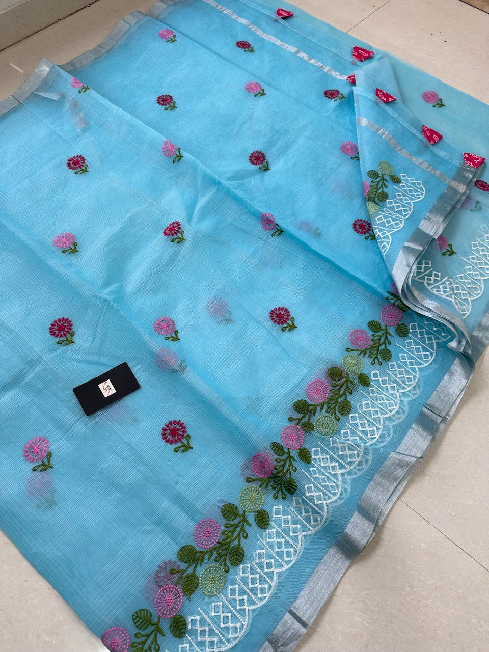 Embroidered Kota Cotton Doria Saree