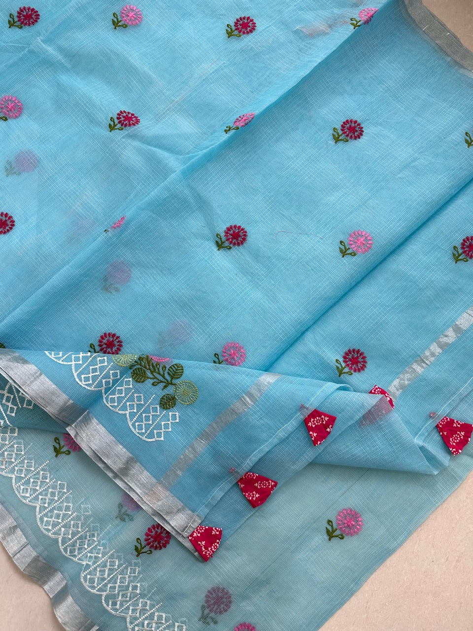 Embroidered Kota Cotton Doria Saree