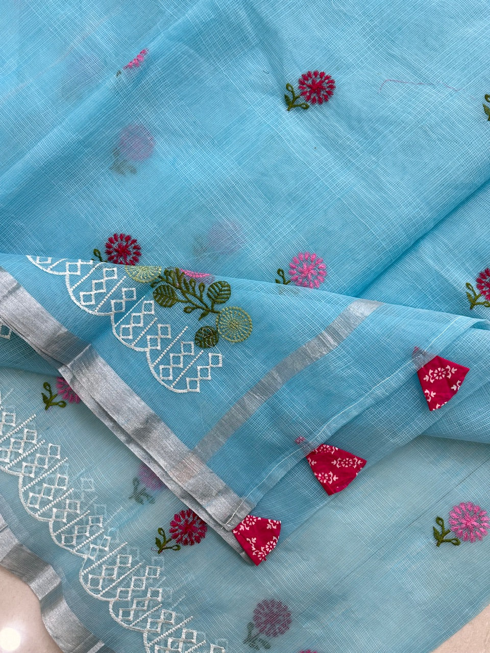 Embroidered Kota Cotton Doria Saree