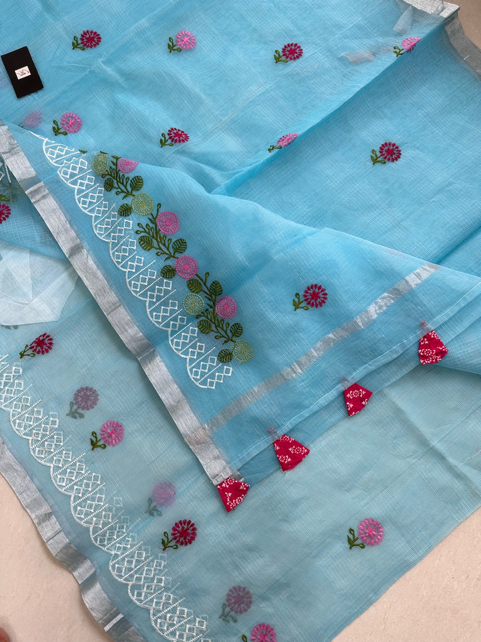 Embroidered Kota Cotton Doria Saree