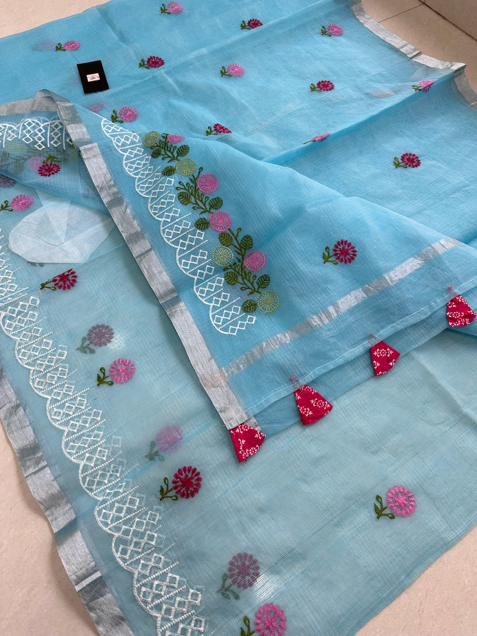 Embroidered Kota Cotton Doria Saree