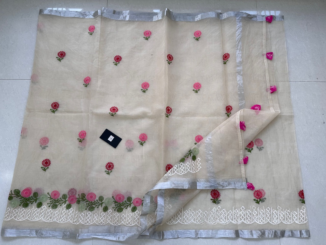 Embroidered Kota Cotton Doria Saree