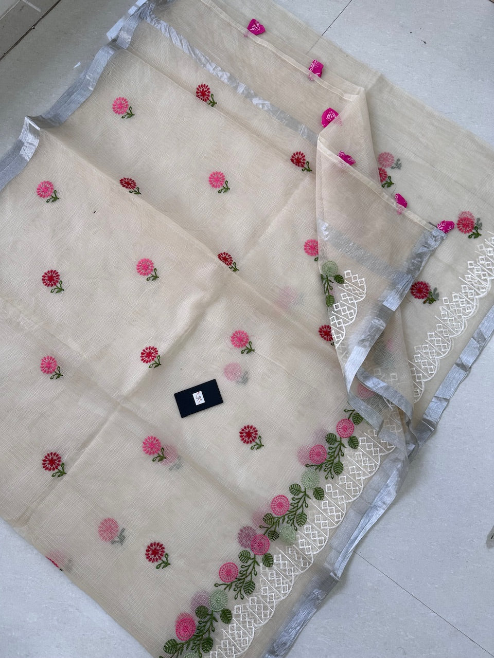 Embroidered Kota Cotton Doria Saree