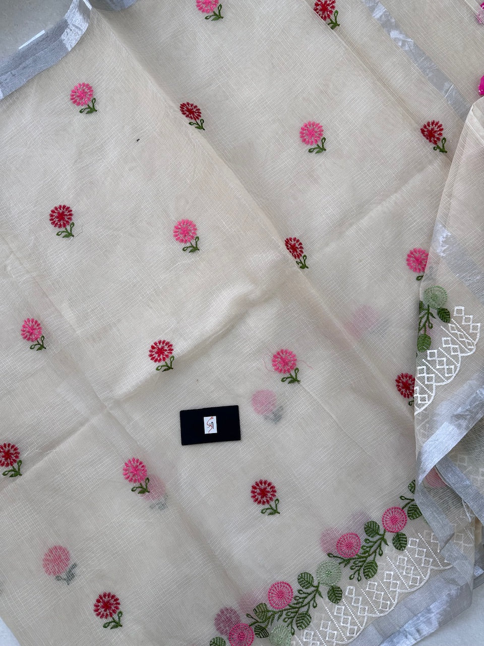 Embroidered Kota Cotton Doria Saree